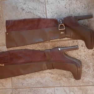 Knee high suede-leather look with gold hardware